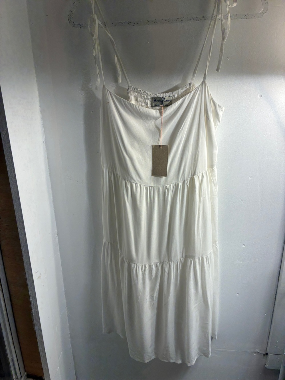 NWT Bamboo SleevelessKenny Flowers White Jet set Romantic Resort Tiered Dress XL